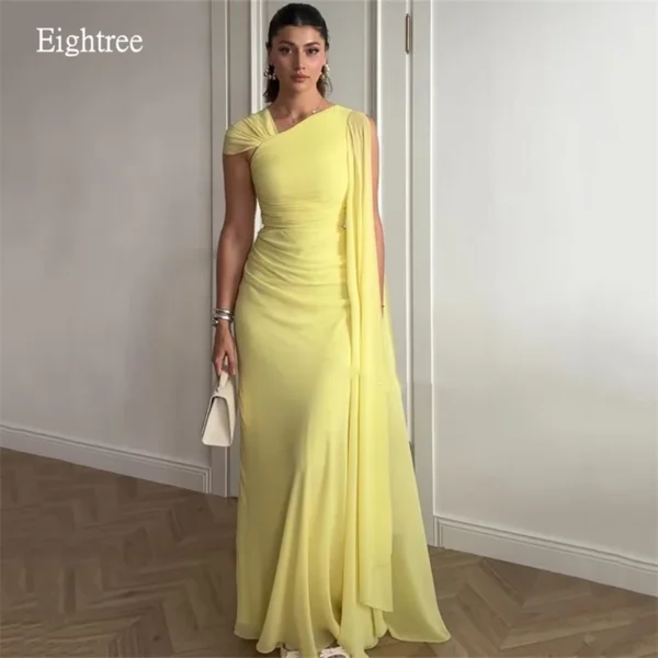 Yellow Prom Dresses: Elegant A-line Cape Sleeve Chiffon Gown