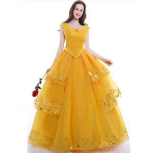 Beauty And Beast Belle Cosplay Yellow Princess Dress For Women