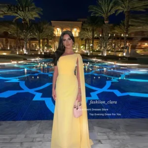 Yellow Prom Dresses One-Shoulder Chiffon Mermaid Evening Gown