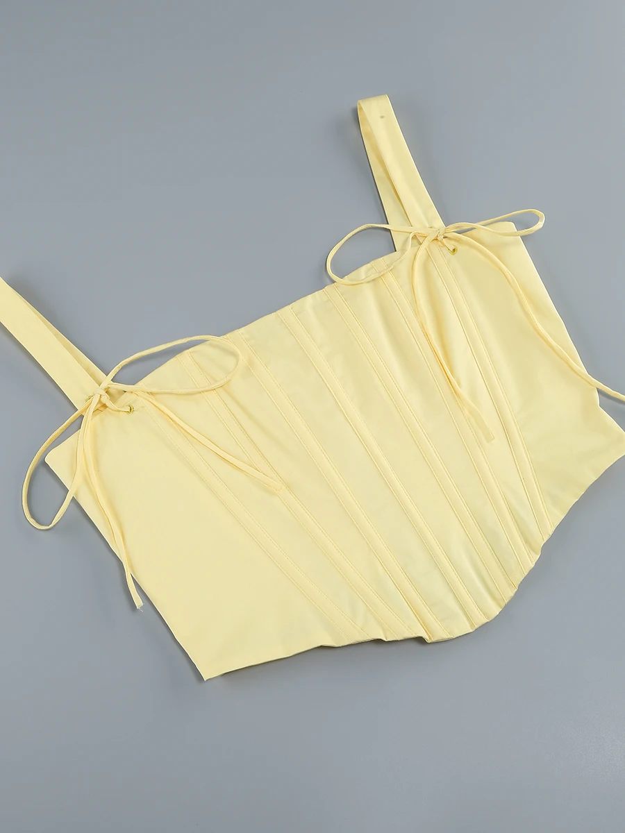 Luxury Yellow Strapless Evening Dress with Crop Vest for Women Party - Image 5