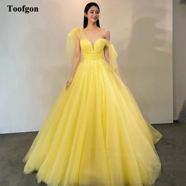 Yellow Prom Dresses A-Line Tulle Corset Back Formal Evening Gown