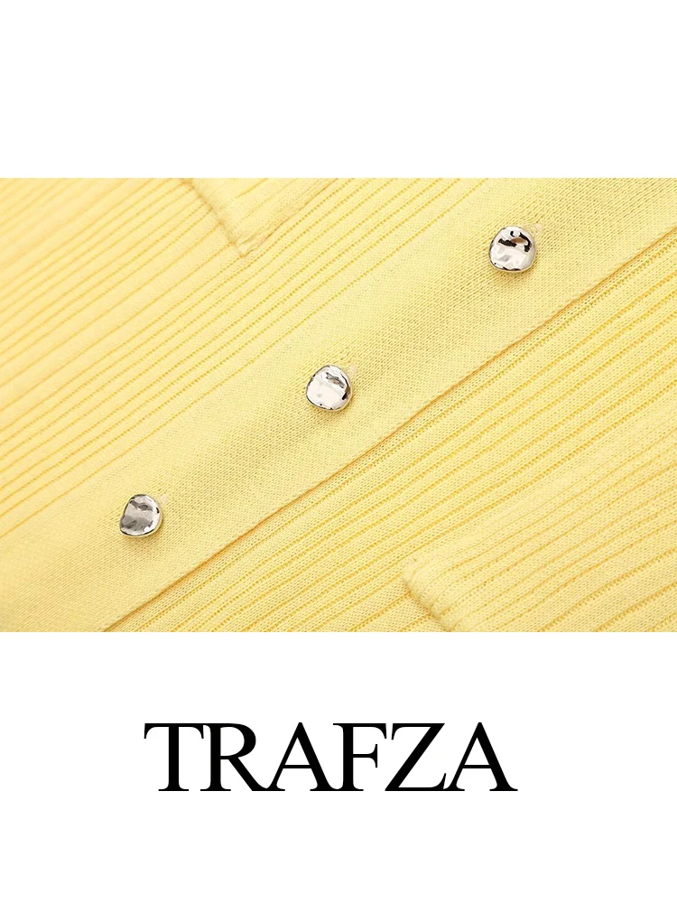 Yellow Knitted Ruffled Long Sleeve Elegant Casual Maxi Pocket Dress - Image 6