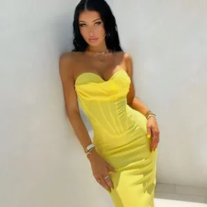 Yellow Prom Dresses Strapless Midi Bandage Elegant Party Evening Dress