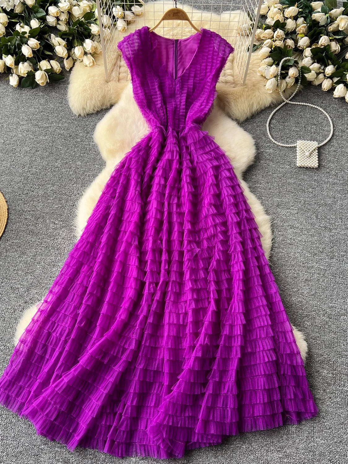 Summer Sexy Mesh V-Neck Sleeveless High Waist A-Line Maxi Dress - Image 2