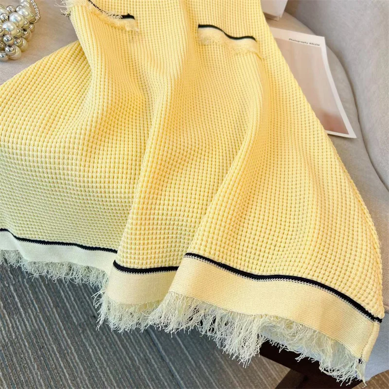 Yellow Vintage Knitted Sleeveless A-Line Mini Dress for Women - Image 6
