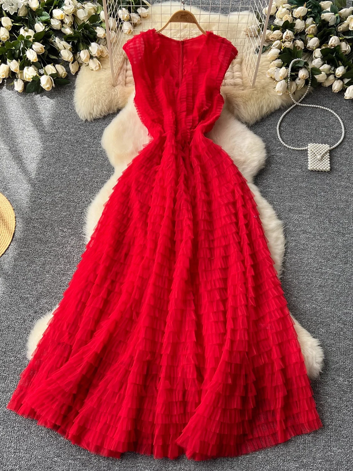 Summer Sexy Mesh V-Neck Sleeveless High Waist A-Line Maxi Dress - Image 3