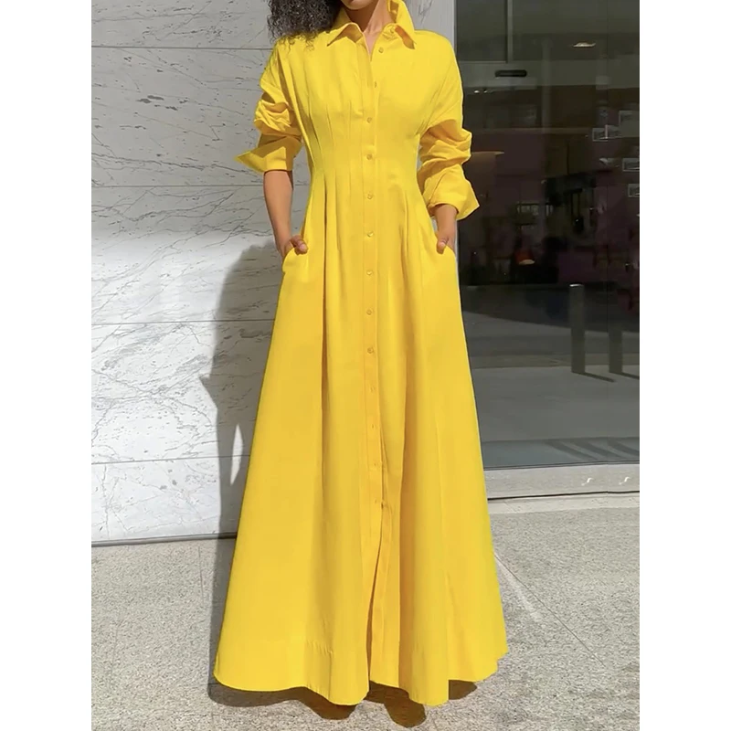Modigirl Fall Dresses for Women 2025 Yellow A-Line Maxi Dress - Image 5
