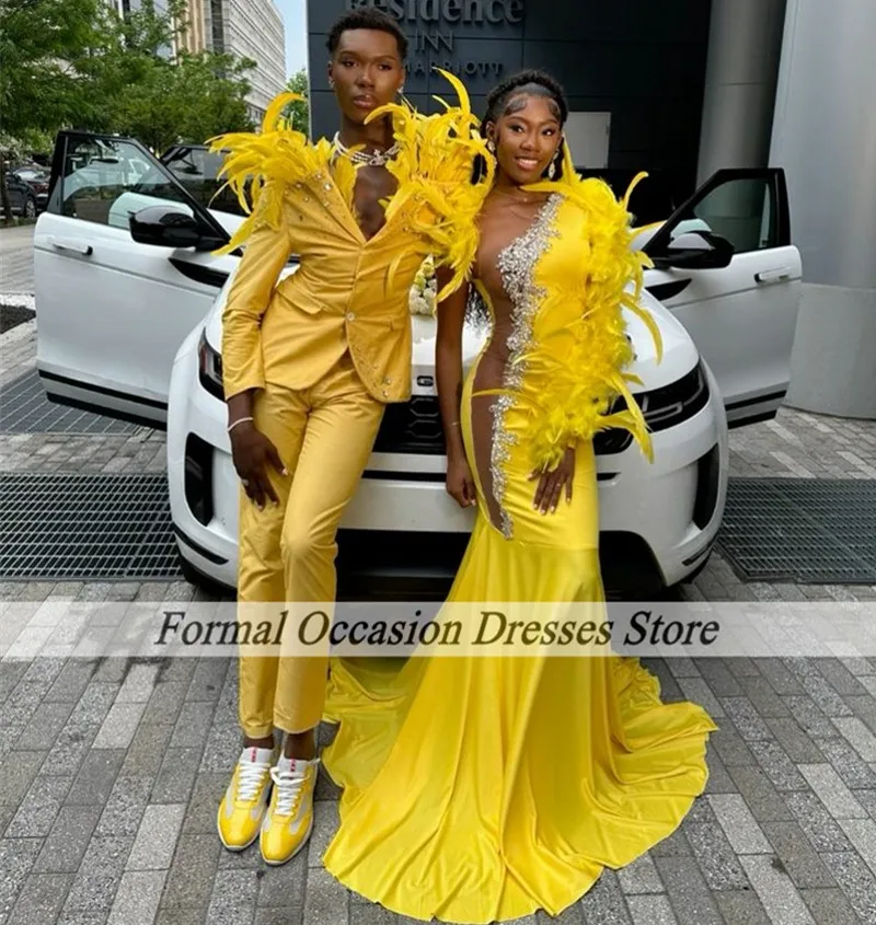 Yellow Prom Dresses: Elegant Rhinestone Gowns for Black Girls