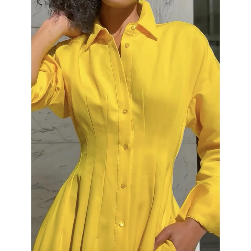 Modigirl Fall Dresses for Women 2025 Yellow A-Line Maxi Dress - Image 2