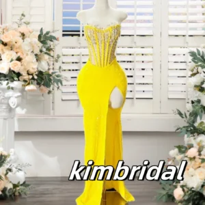 Yellow Prom Dresses Sequin Mermaid V-Neck Corset Evening Gowns 2025