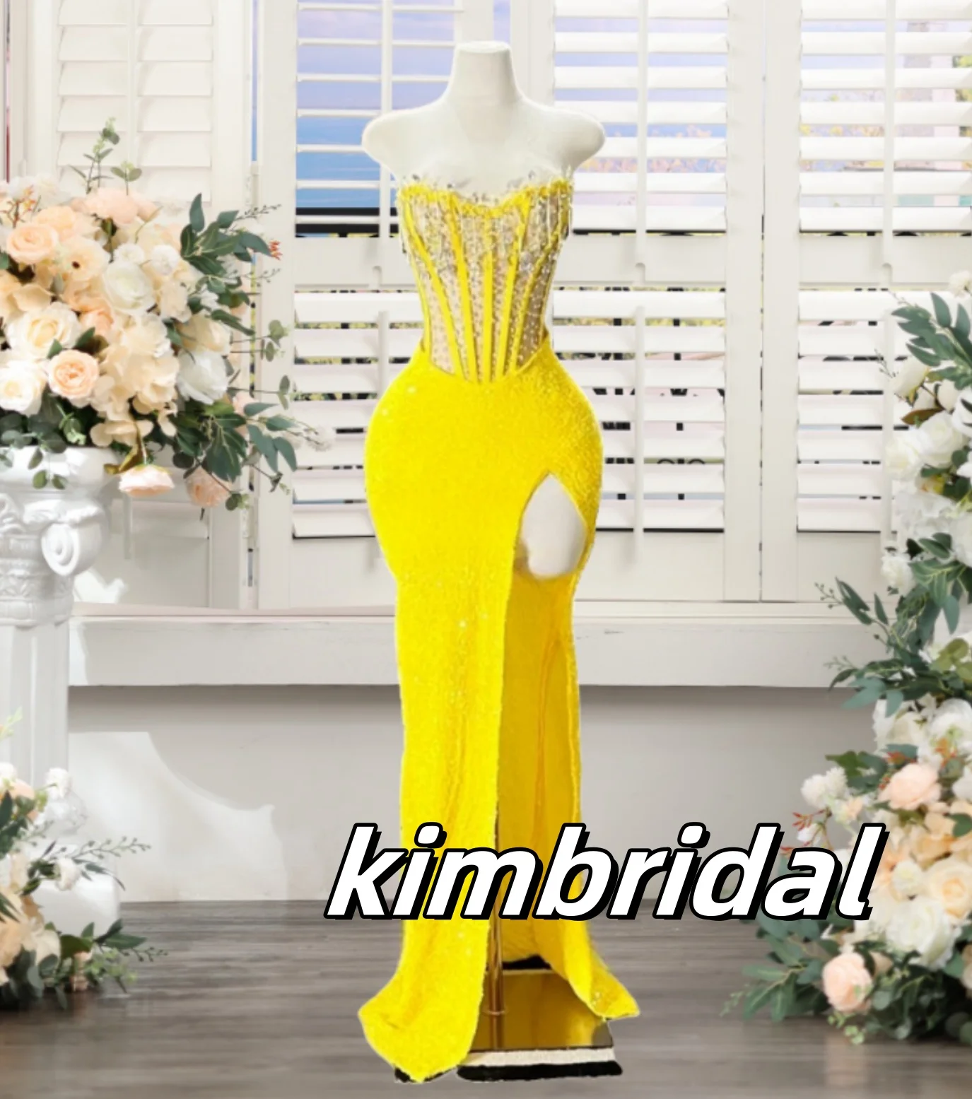 Yellow Prom Dresses Sequin Mermaid V-Neck Corset Evening Gowns 2025
