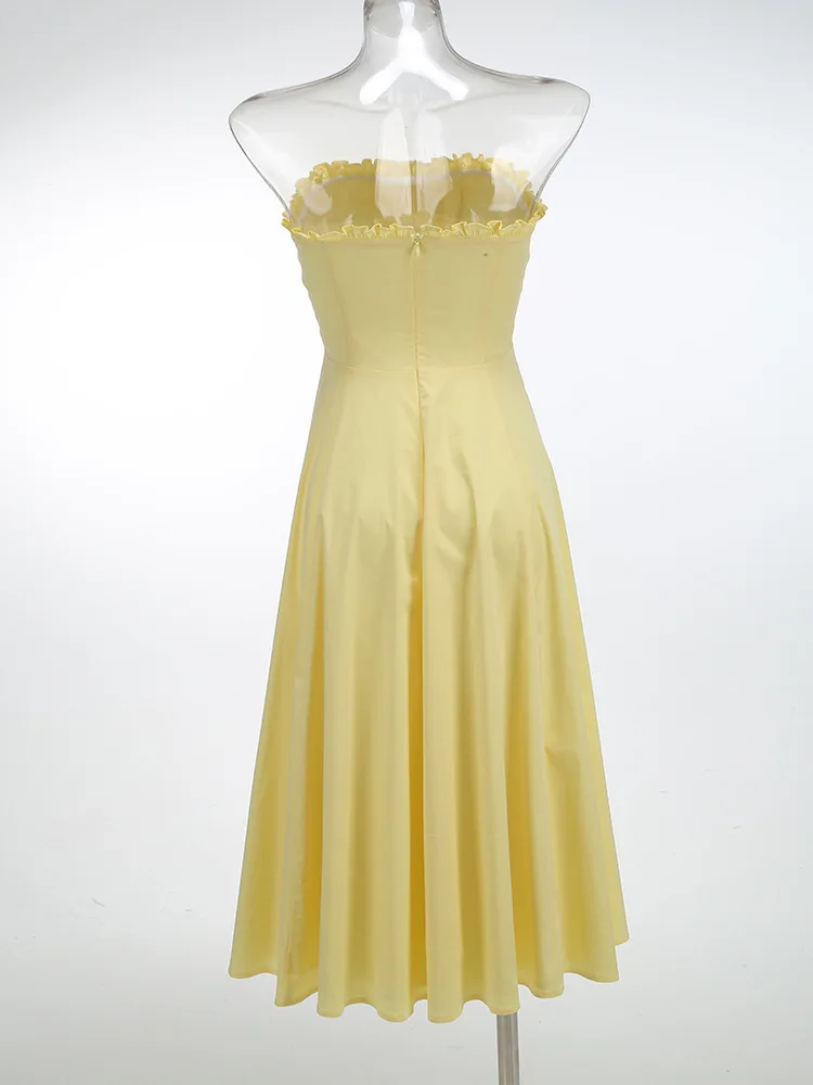 Luxury Yellow Strapless Evening Dress with Crop Vest for Women Party - Image 3