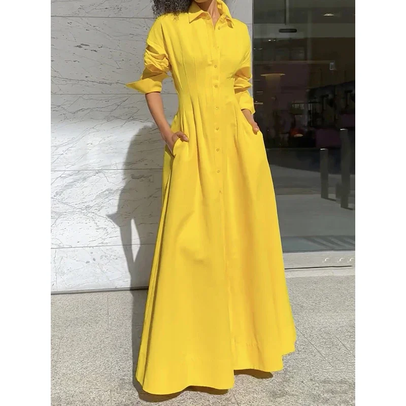 Modigirl Fall Dresses for Women 2025 Yellow A-Line Maxi Dress - Image 6