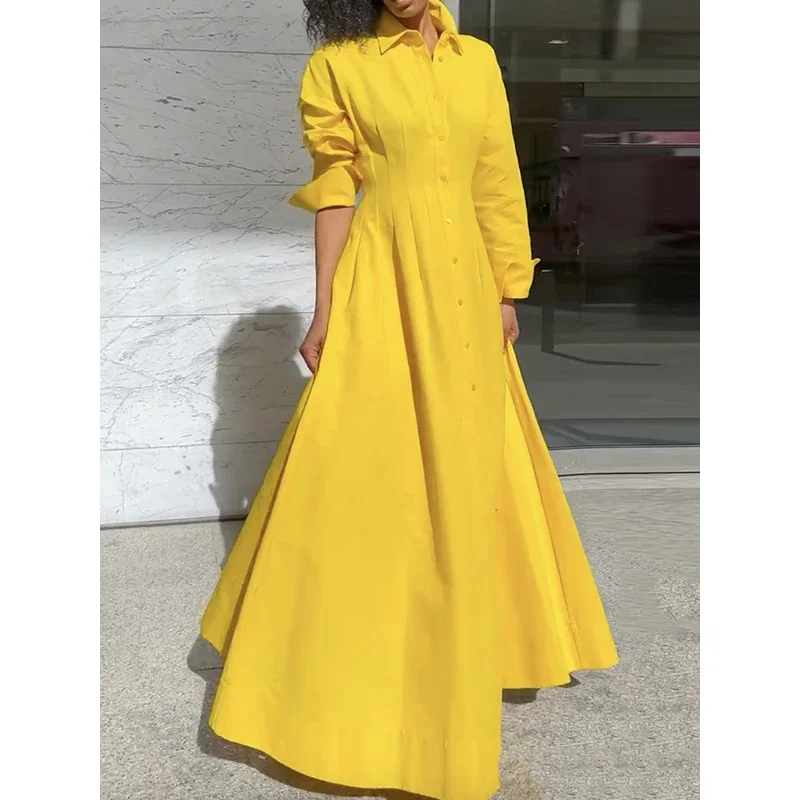 Modigirl Fall Dresses for Women 2025 Yellow A-Line Maxi Dress - Image 4