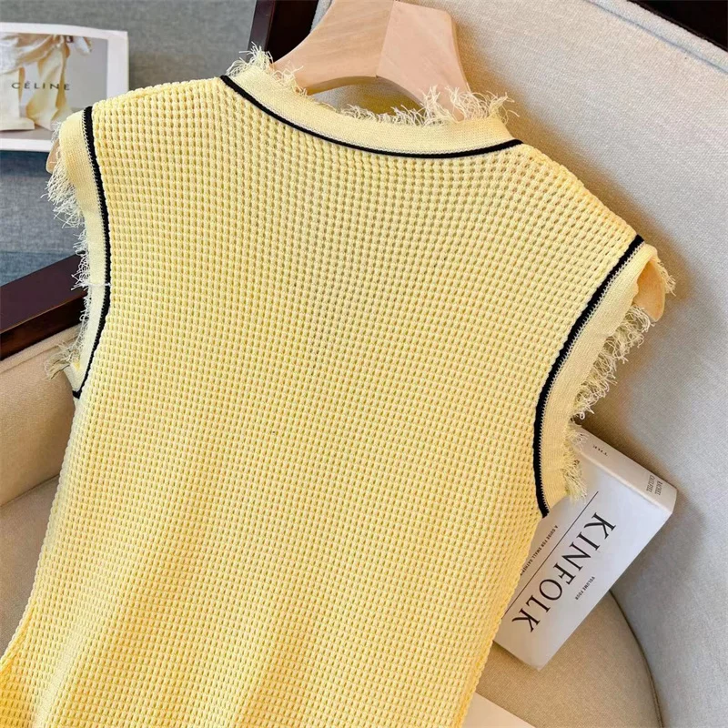 Yellow Vintage Knitted Sleeveless A-Line Mini Dress for Women - Image 5