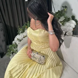 Yellow Prom Dresses A-Line Strapless Sleeveless Evening Party Dress