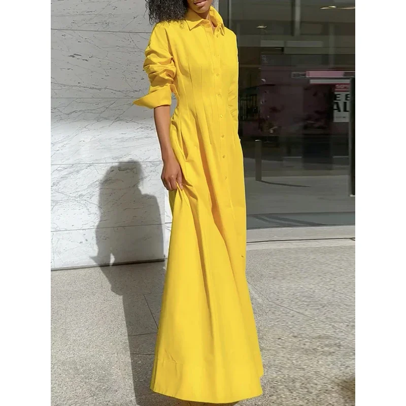 Modigirl Fall Dresses for Women 2025 Yellow A-Line Maxi Dress - Image 3
