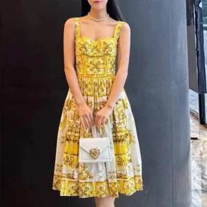 Yellow Prom Dresses Sleeveless Spaghetti Strap A-Line Casual Summer Party Dress